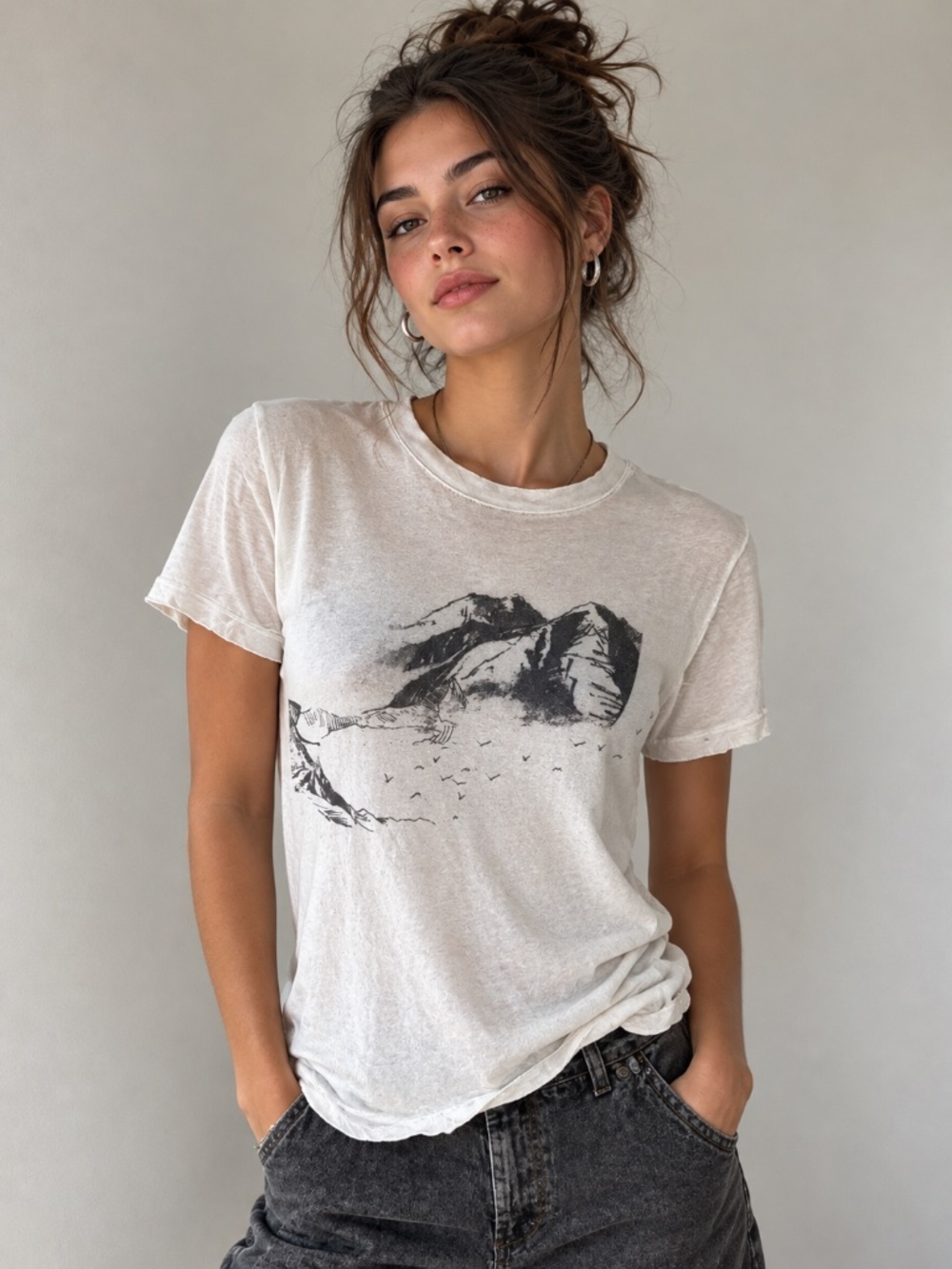 Modish Rebel Mountain White Graphic Short Sleeve Tee